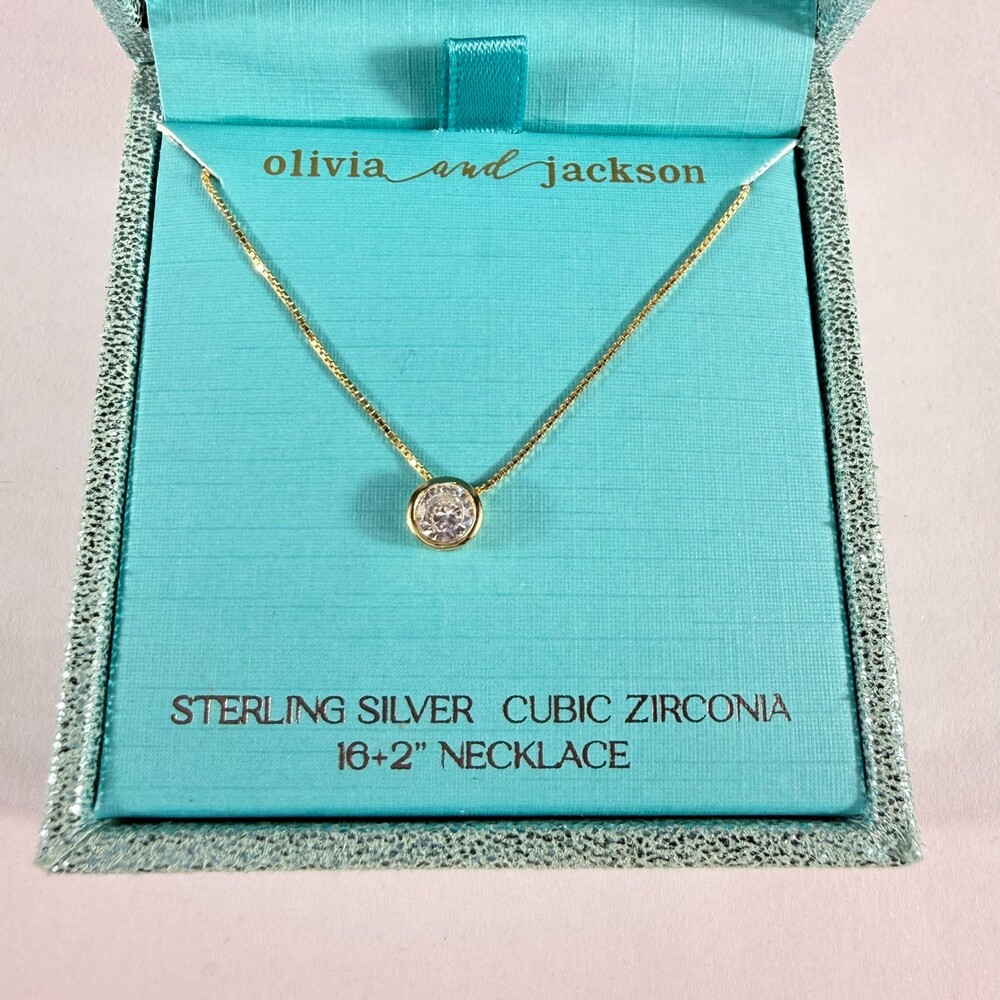 Stunning NIB Olivia & Jackson Sterling Silver 925 Rnd Cubic Zircon Necklace 18"